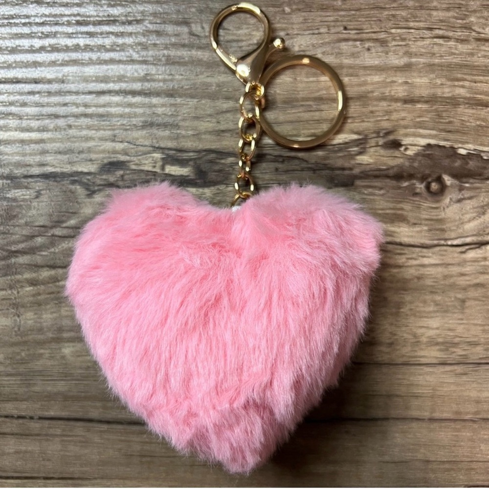 NEW Medium Pink Fluffy Heart Bag Charm